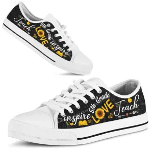 5Th Grade Teach Sunflower Low Top Shoes, Teacher Shoes, Low Top Sneakers