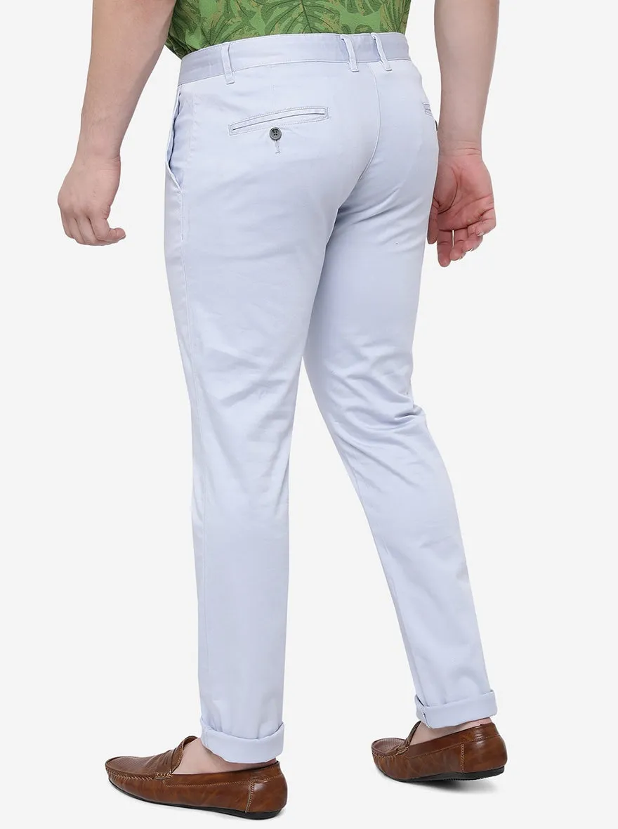 Aqua Blue Solid Super Slim Fit Casual Trouser | Greenfibre