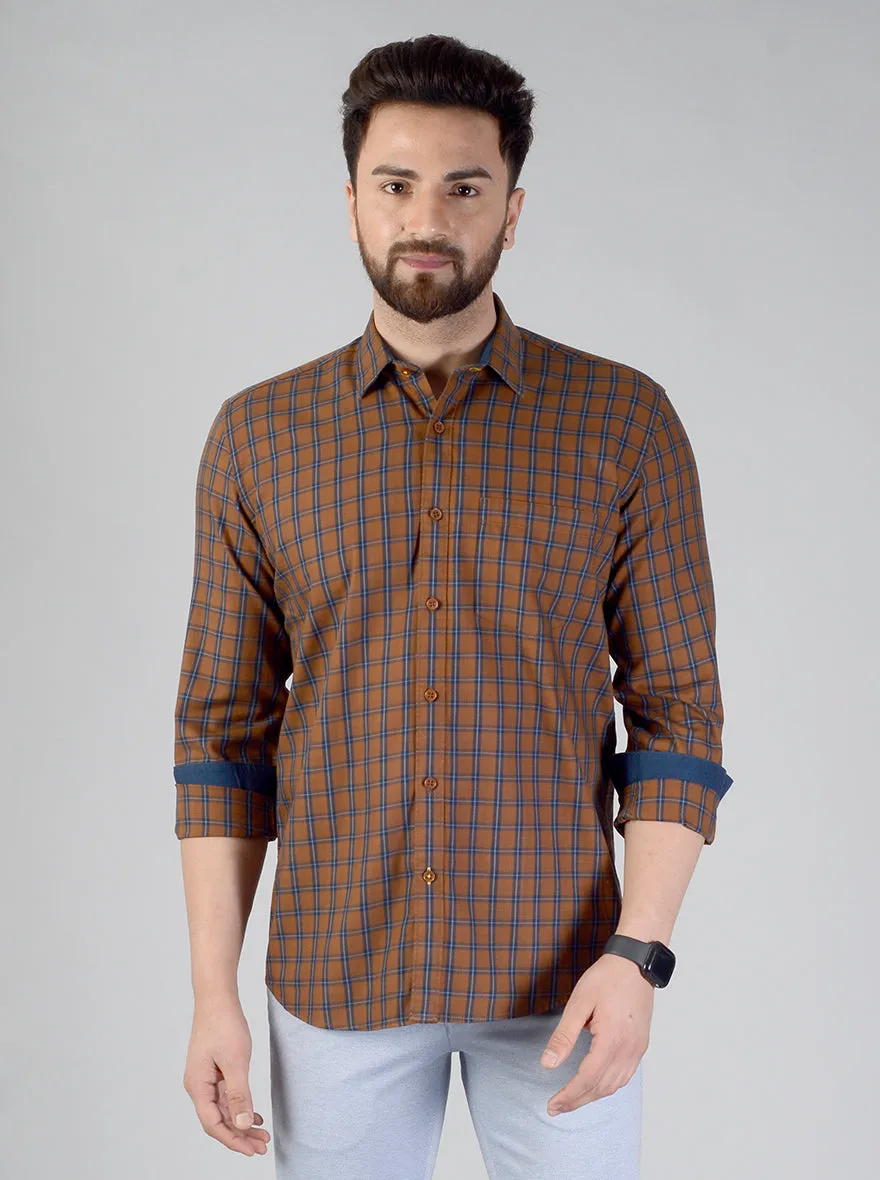 Brown Checked Regular Fit Casual Shirt | Greenfibre