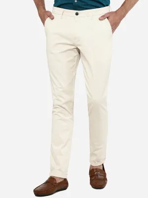 Cream Solid Neo Fit Casual Trouser | Greenfibre