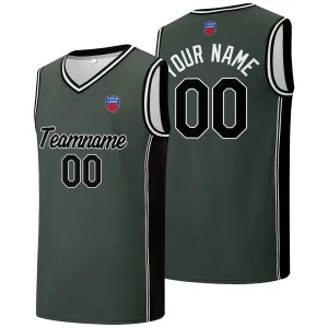 Custom basketball jersey shorts for men and women. Embroidered and printed name, number and logo Grey&Black