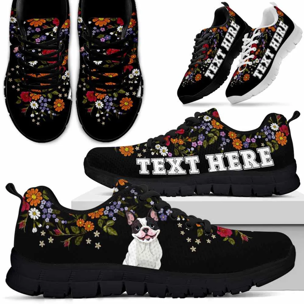 Custom Name Frenchie Sneaker, Frenchie Flower Floral Colorful Dog Lovers Sneakers Gym Running Shoes, Best Running Shoes