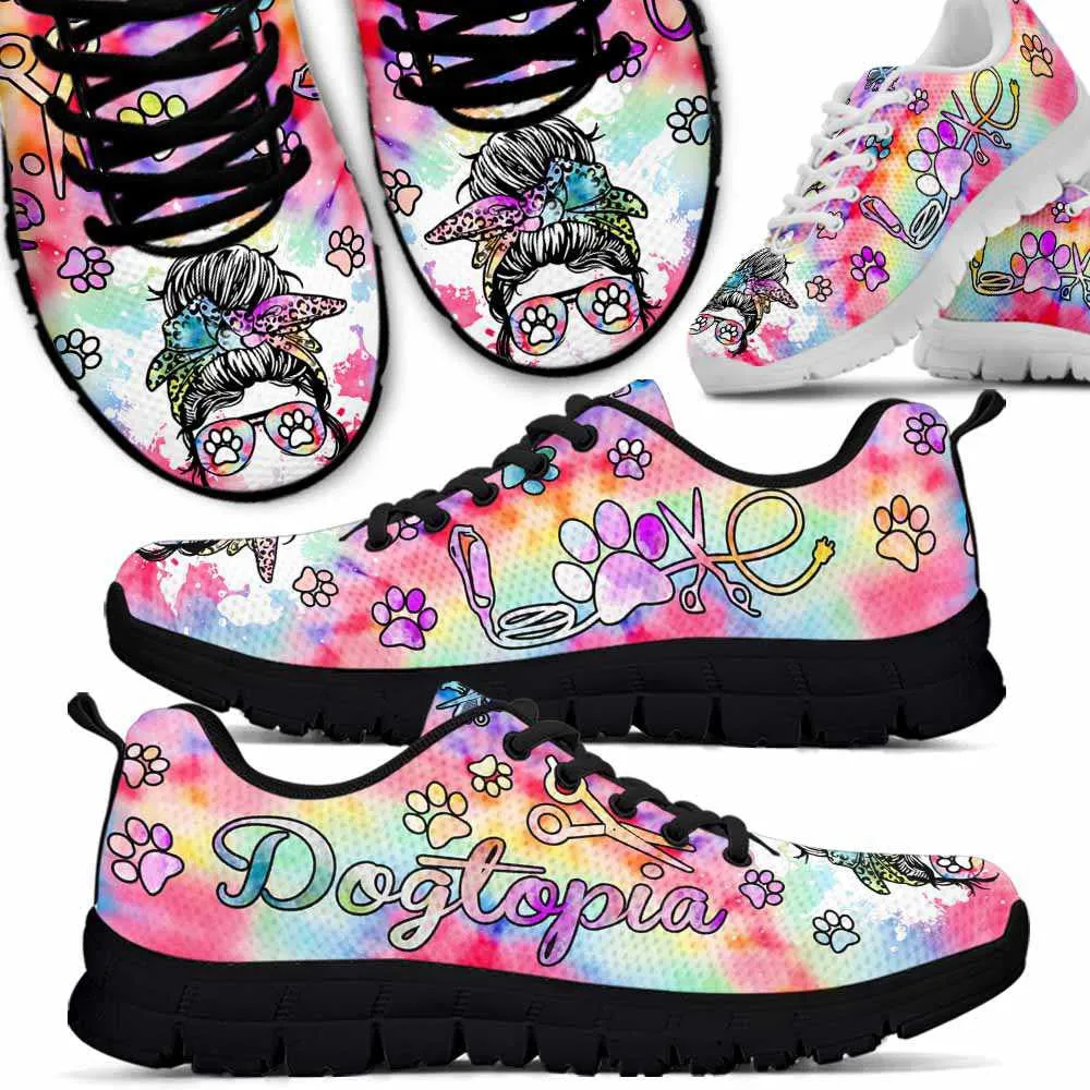 Dotopia Tie Dye Love Heart Sneakers Shoes, Dog Print Shoes, Best Running Shoes, Unique Gifts For Dog Lovers