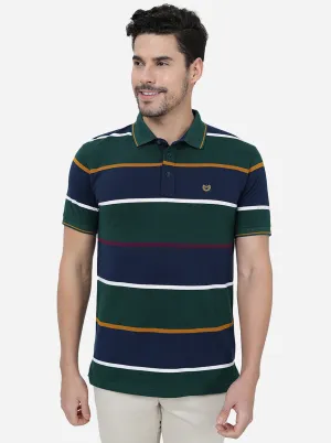 Green & Blue Striped Slim Fit Polo T-Shirt | JadeBlue