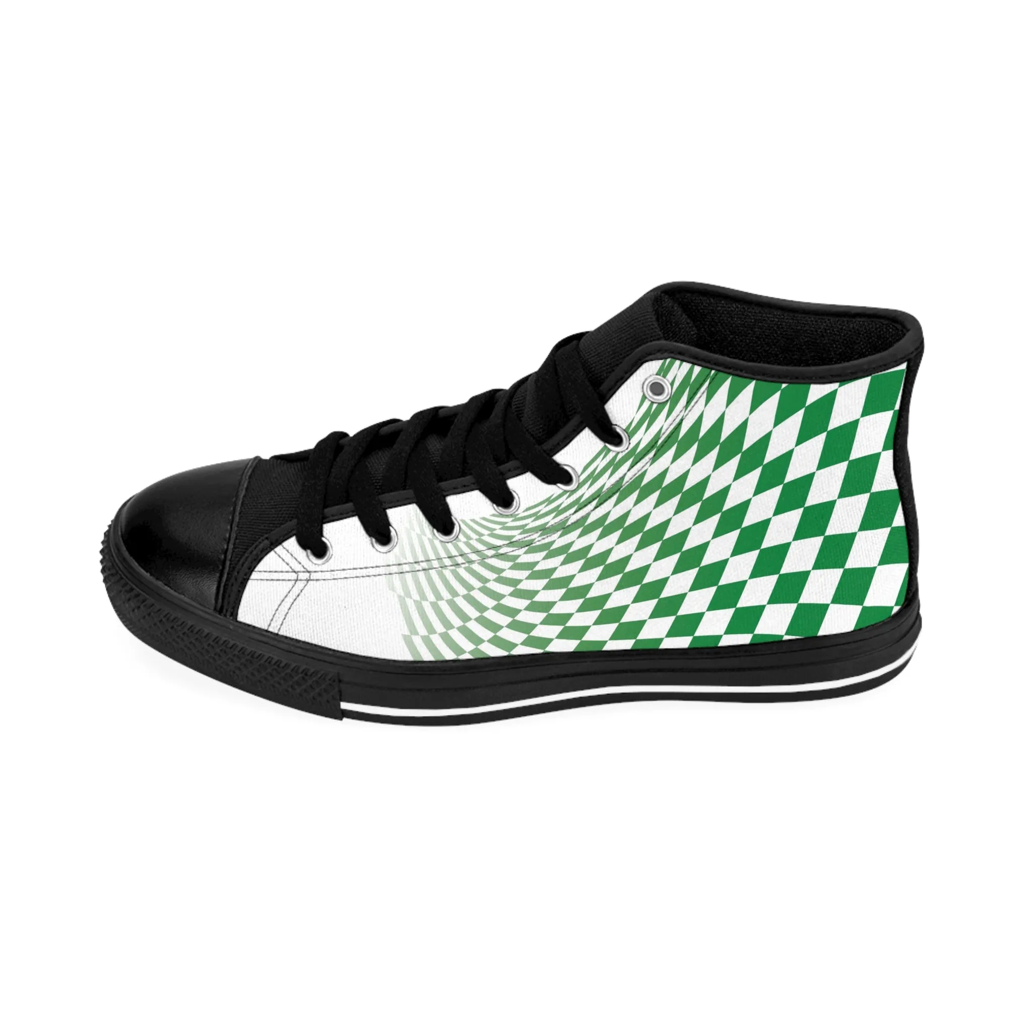 Green Checkered Flag Men's Classic Sneakers