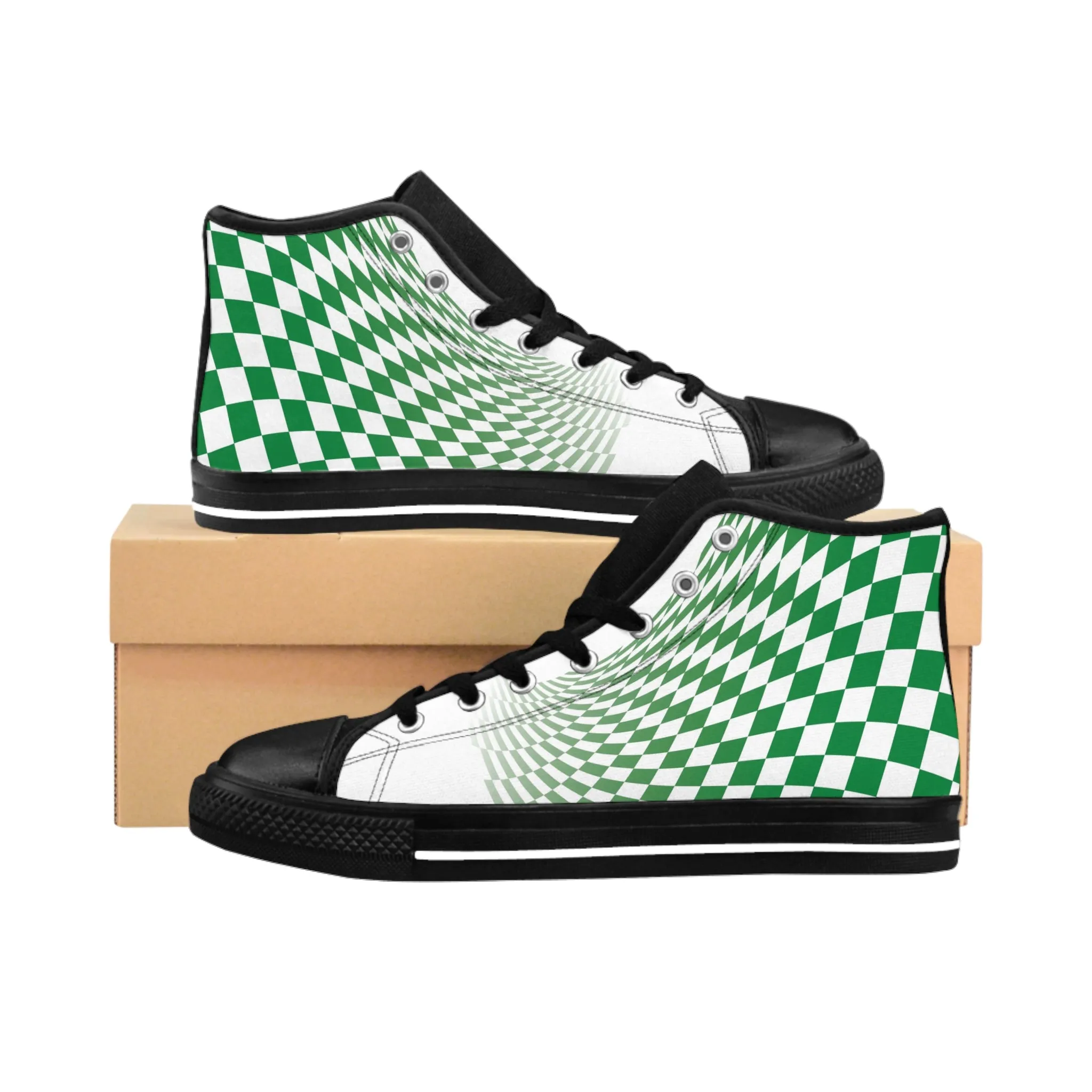 Green Checkered Flag Men's Classic Sneakers