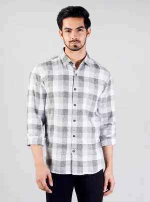 Grey & White Checked Slim Fit Casual Shirt | Greenfibre