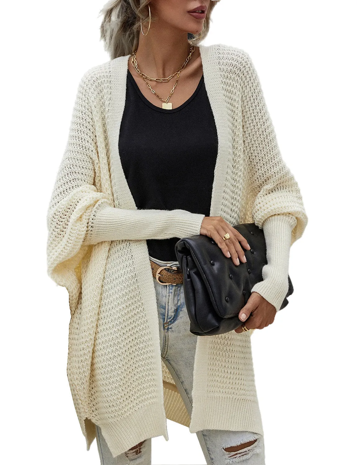 iB-iP Women's Oversize Cardigan Sweater Loose Casual Batwing Sleeves Fashion Top