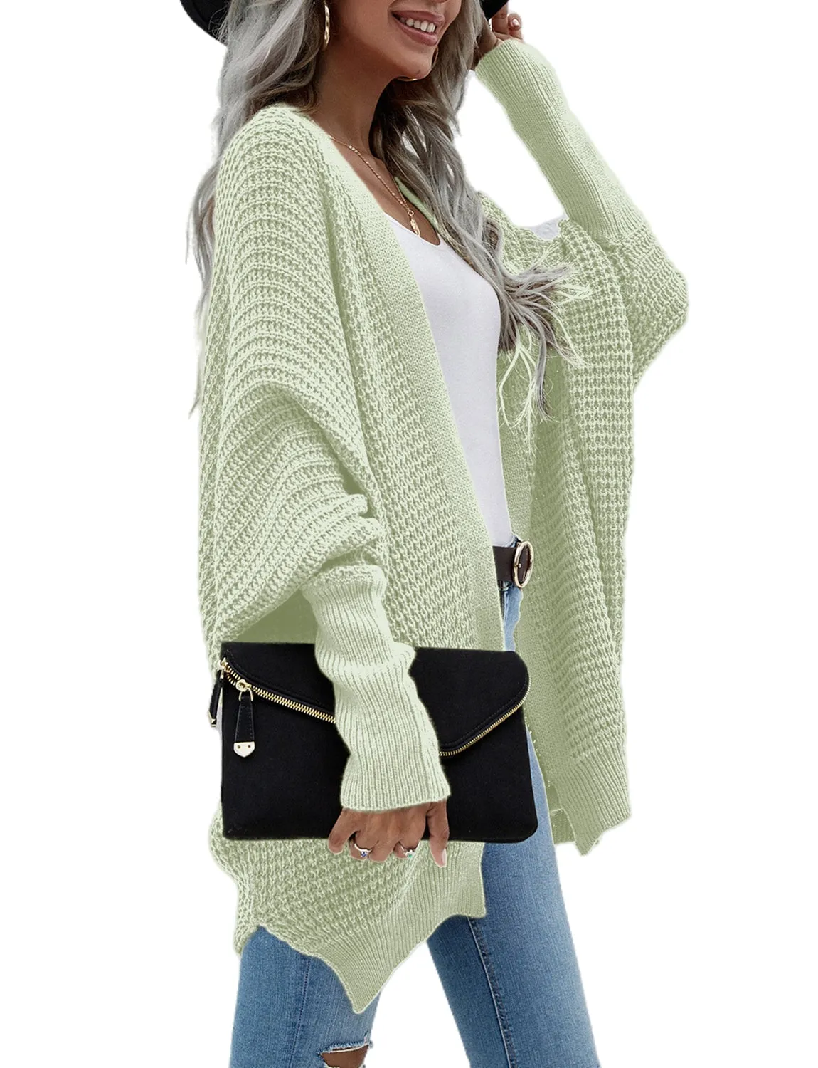 iB-iP Women's Oversize Cardigan Sweater Loose Casual Batwing Sleeves Fashion Top