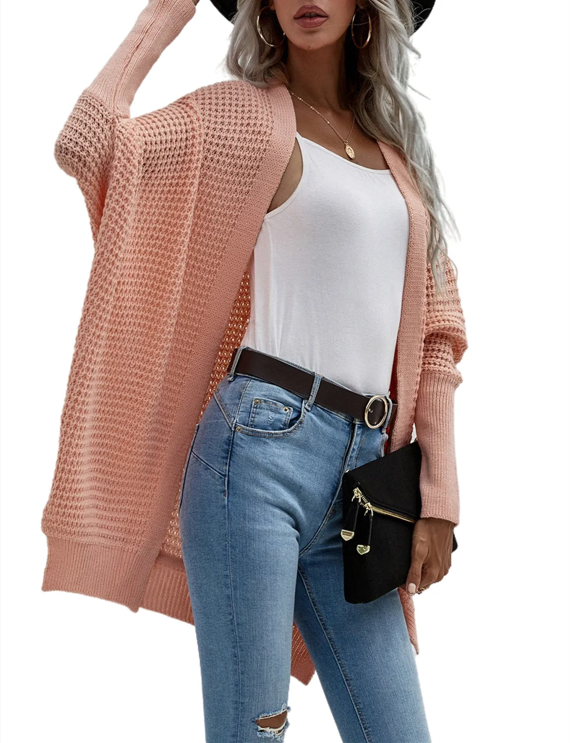 iB-iP Women's Oversize Cardigan Sweater Loose Casual Batwing Sleeves Fashion Top