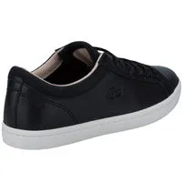 LACOSTE - STRAIGHTSET BLACK LEATHER SNEAKERS **FREE SHIPPING**