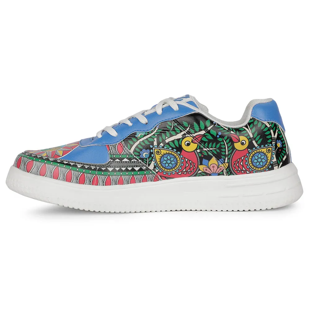 Leap7x Lacing White Madhubani Art Printed Casual Sneakers For Men MJH-M05 By Liberty