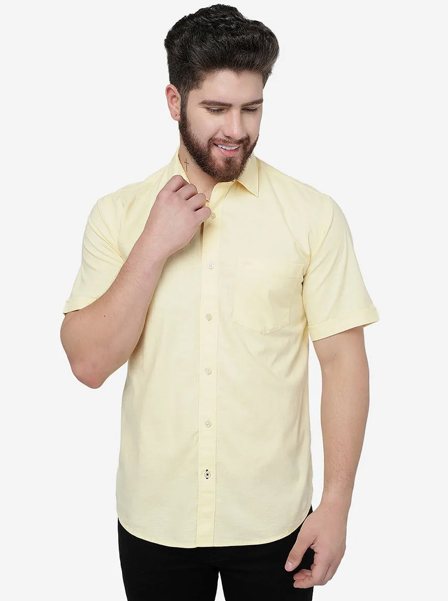 Lemon Solid Slim Fit Semi Casual Shirt | JadeBlue