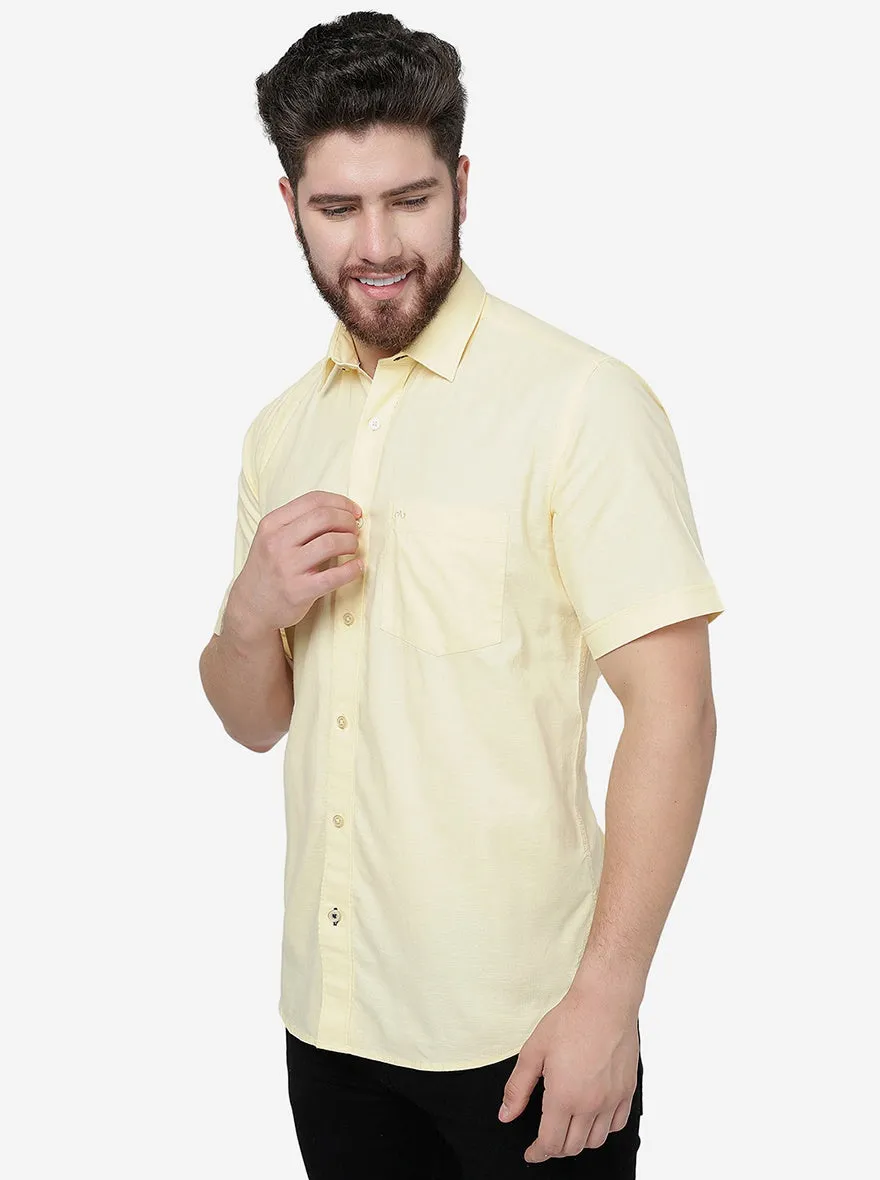 Lemon Solid Slim Fit Semi Casual Shirt | JadeBlue