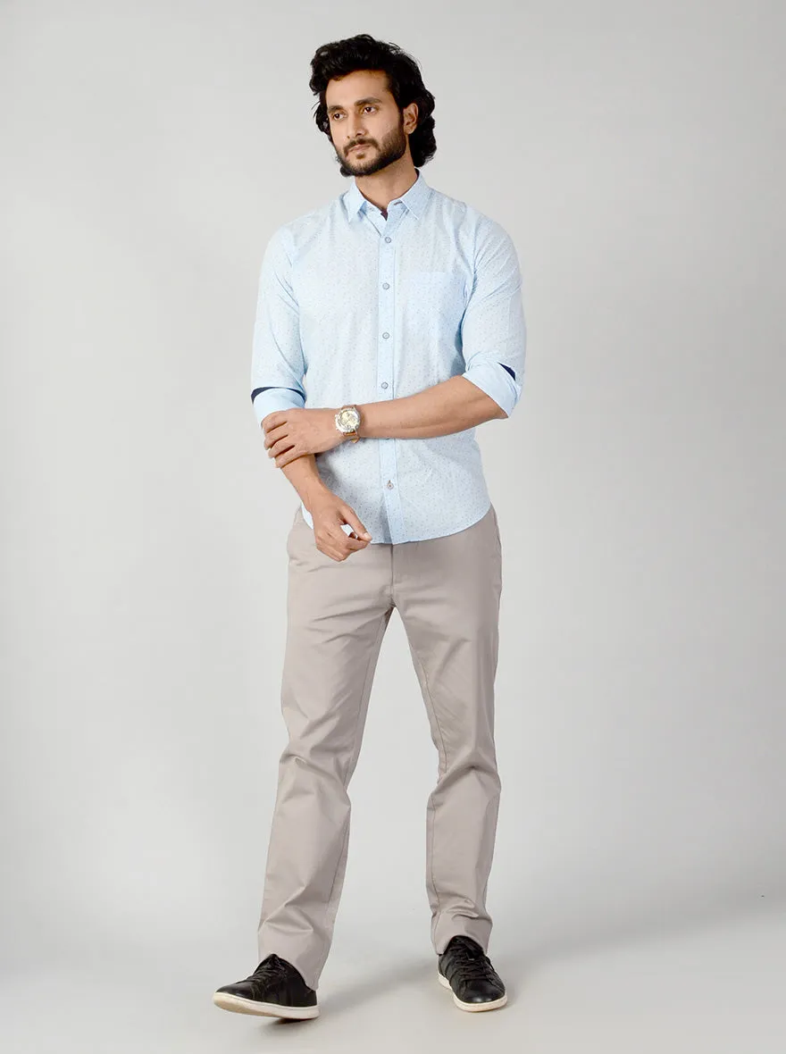 Light Blue Printed Classic Fit Casual Shirt | Greenfibre