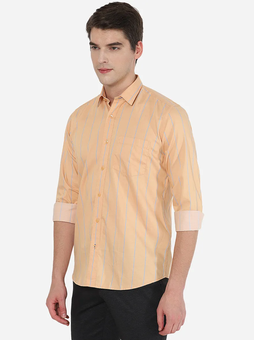 Light Orange Striped Slim Fit Casual Shirt | Greenfibre