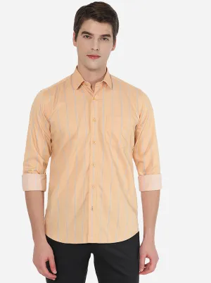 Light Orange Striped Slim Fit Casual Shirt | Greenfibre