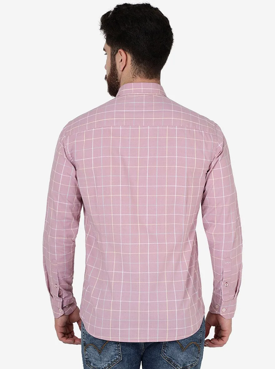 Mauve Pink Checked Slim Fit Semi Casual Shirt | JadeBlue