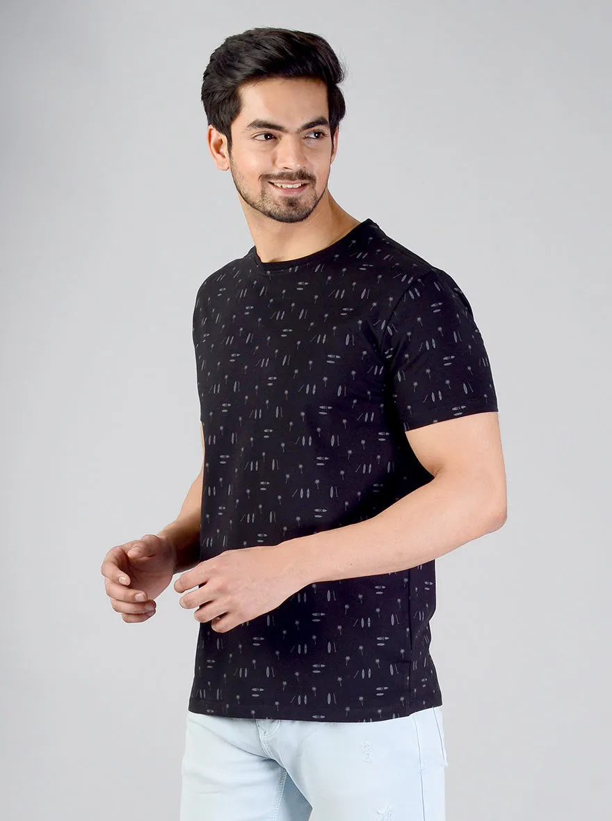 Night Black Printed Slim Fit T-shirt | JadeBlue