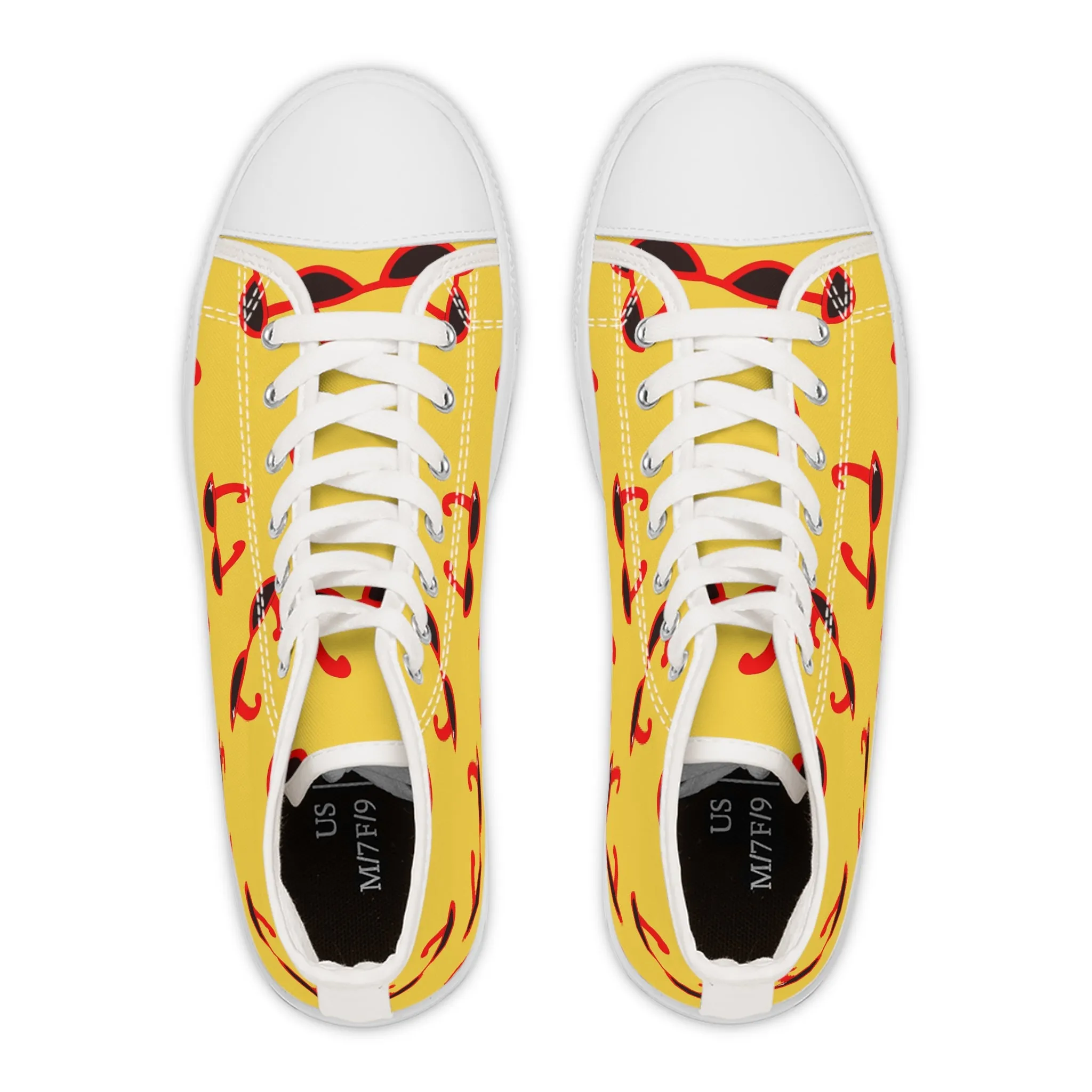 Red Sunglasses and Yellow Background Women's High Top Sneakers