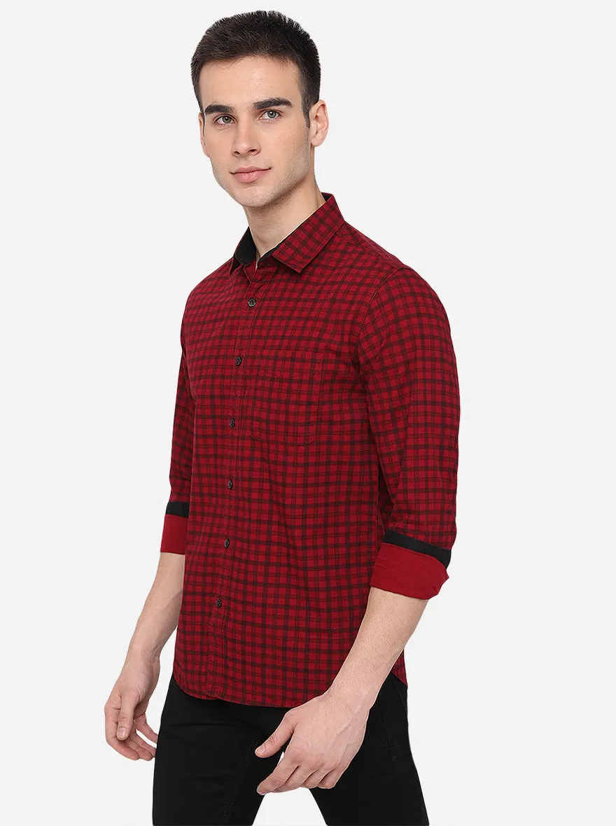 Rumba Red Checked Slim Fit Casual Shirt | Greenfibre