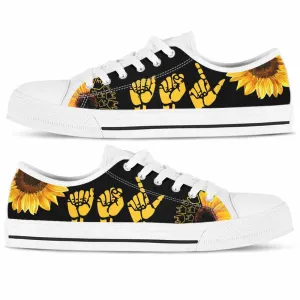 Sign Language Sunflower Asl Low Top Shoes, Teacher Shoes, Low Top Sneakers