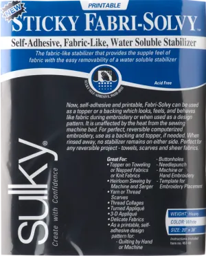 Sulky Sticky Fabri-Solvy Stabilizer - White