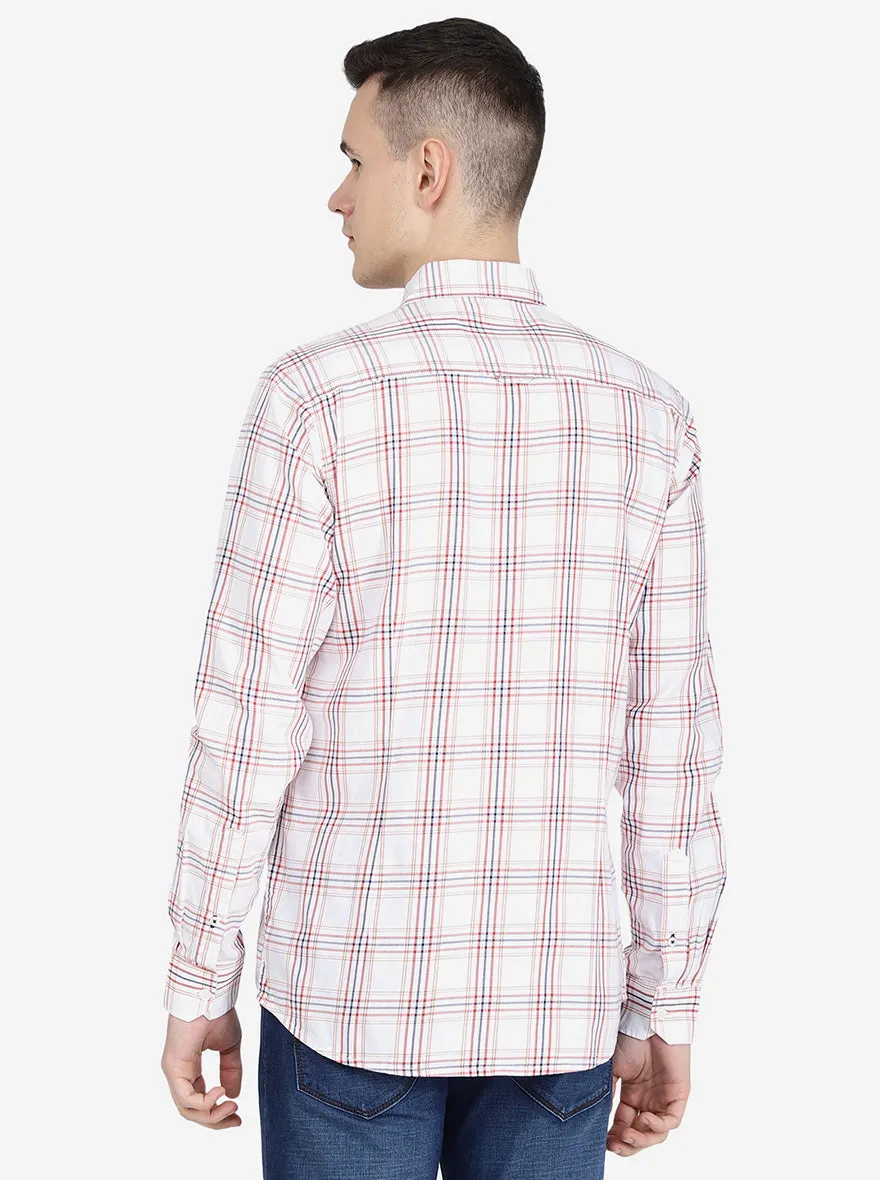 White & Red Checked Slim Fit Semi Casual Shirt | Jadeblue