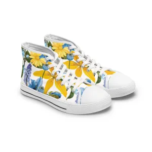 Yellow and Blue Flower Women's High Top Sneakers