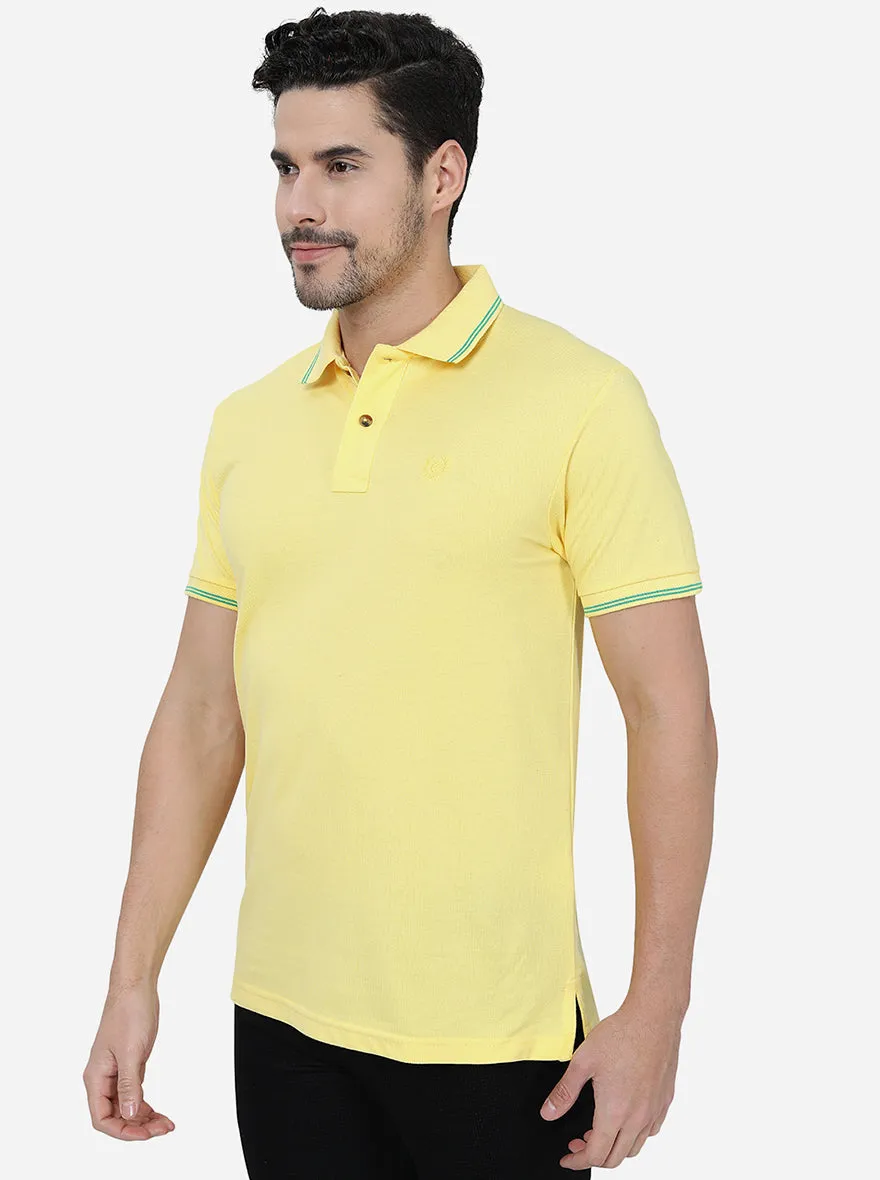 Yellow Solid Slim Fit Polo T-Shirt | Greenfibre